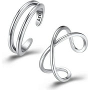 ChainsProMax Womens Toe Rings Sterling Silver Beachy Ring 2 Pcs Adjustable Open 925 Silver Toe Rings Set