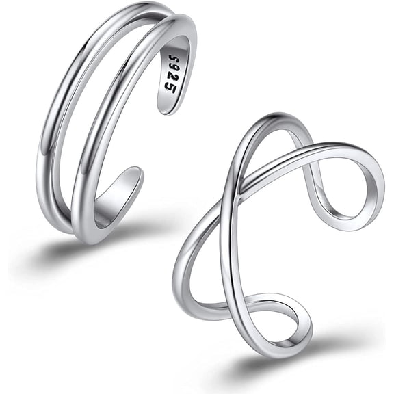ChainsProMax Womens Toe Rings Sterling Silver Beachy Ring 2 Pcs Adjustable Open 925 Silver Toe Rings Set