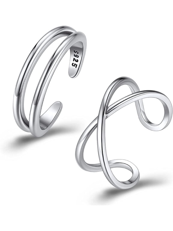 Womens Toe Rings Sterling Silver Beachy Ring 2 Pcs Adjustable Open 925 Silver Toe Rings Set