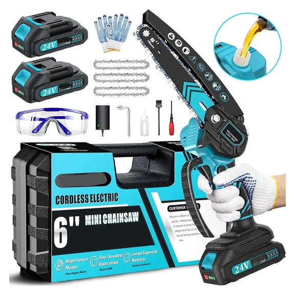 Chainsaw 6 Inch Electric Chainsaw with Security Lock & Auto Oiler 2024 Upgraded] Portable Battery Powered Chainsaw for Branches