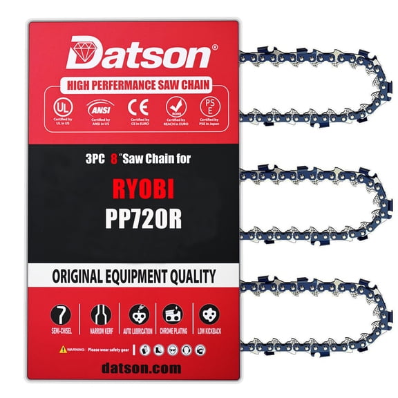 Chainsaw Chain 8 Inch 3/8" LP Pitch .043" Gauge 34 Drive Links Fits RYOBI PP720R, R34 (3 Chains)