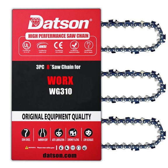 Chainsaw Chain 8 Inch 3/8" LP Pitch .043" Gauge 34 Drive Links Fits WORX WG310, R34 (3 Chains)