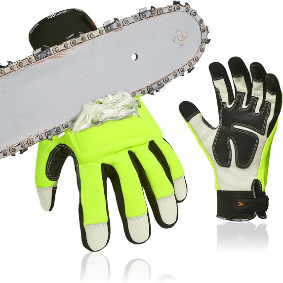 Chainsaw Gloves, 12-Layer Saw Protection, Cow Leather Gloves (1 Pair,CA9760/CA9759)