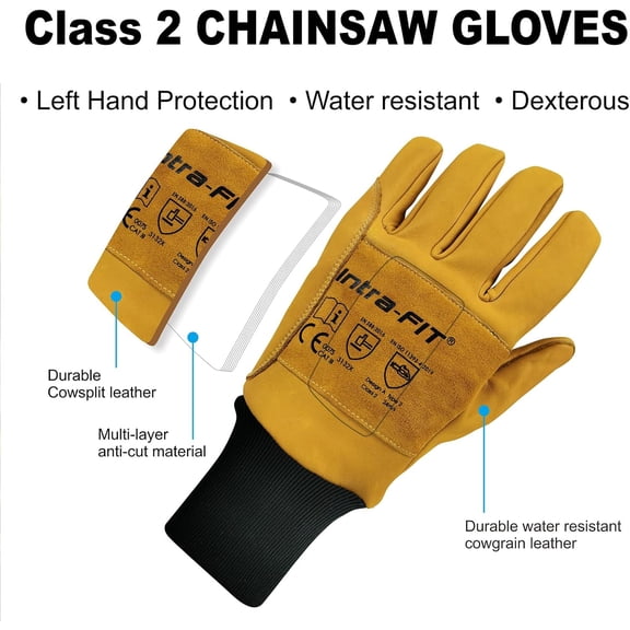 Chainsaw Gloves Saw Protection on Left Hand Back, EN ISO 11393-4, Cut-resistance Gloves Cow leather Palm