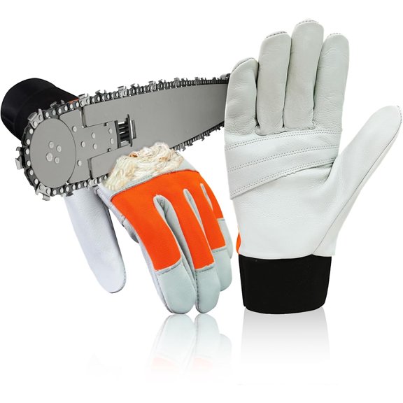 Chainsaw Gloves Saw Protection on Left Hand Back, EN ISO 11393-4, Cut-resistance Gloves Cow leather Palm