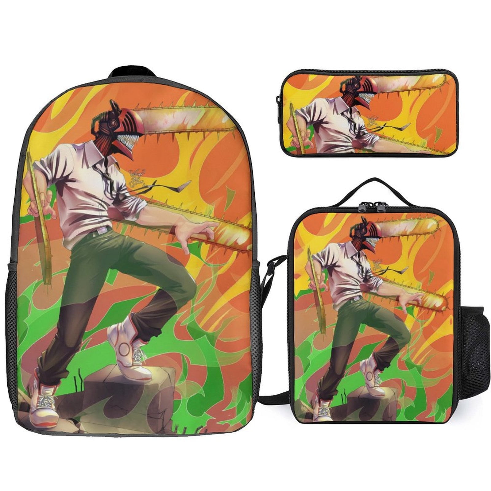 Chainsaw Man 3 Piece Backpack Set with Lunch Bag Pencil Case, High ...