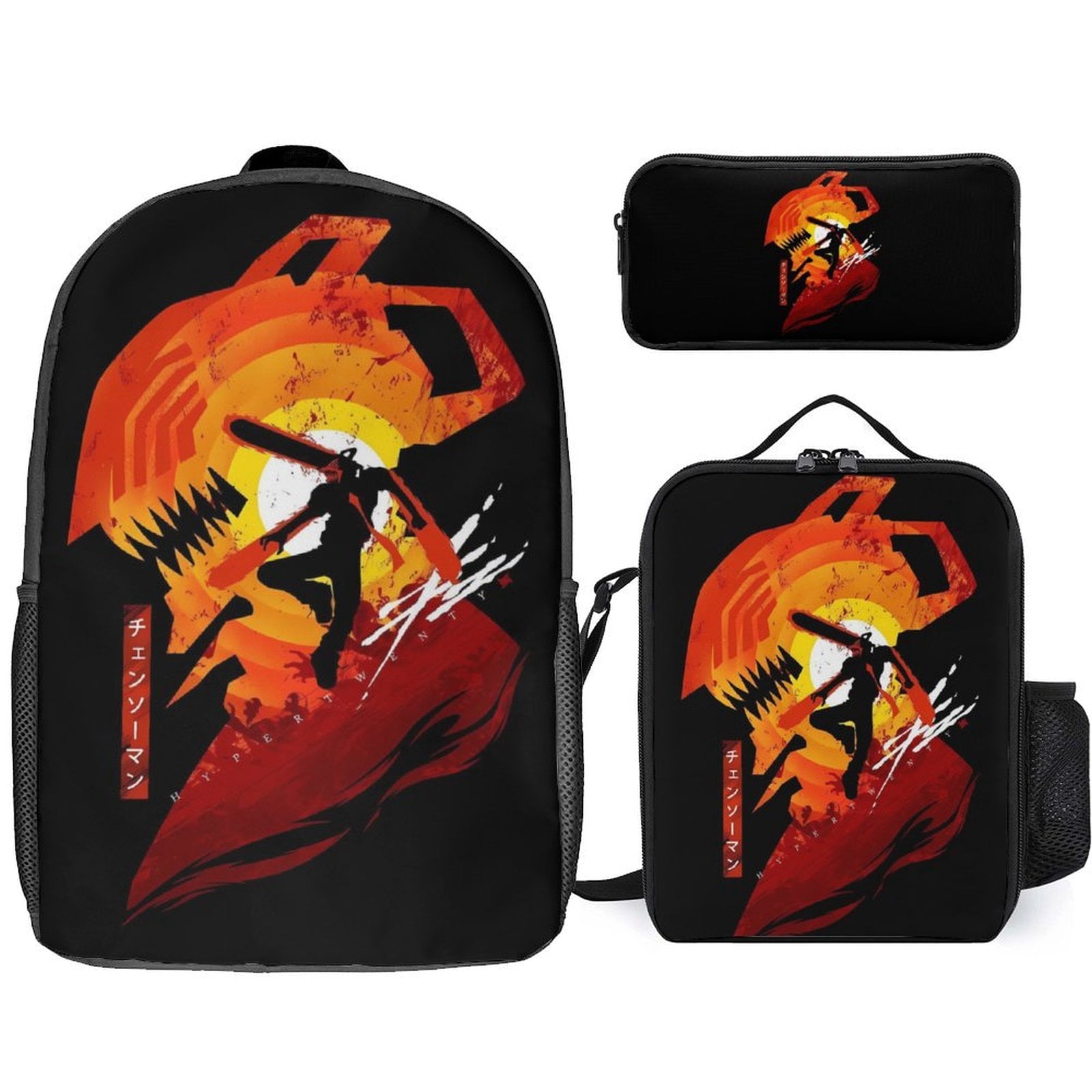 Chainsaw Man 3 Piece Backpack Set with Lunch Bag Pencil Case, High ...
