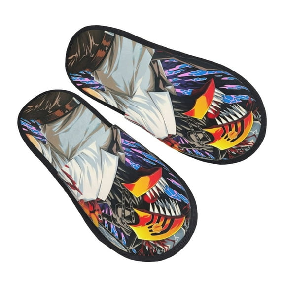 Chainsaw Man Furry Slippers For Men Women Fuzzy House Slippers Winter Anti-Slip Indoor And Outdoor Slip On Shoes Medium