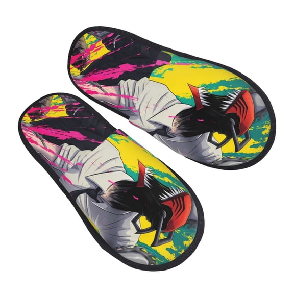 Chainsaw Man Furry Slippers For Men Women Fuzzy House Slippers Winter Anti-Slip Indoor And Outdoor Slip On Shoes Medium