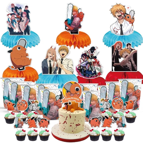 Chainsaw Man Honeycomb Centerpieces Table Toppers Decorations for Birthday Party Decor Supplies