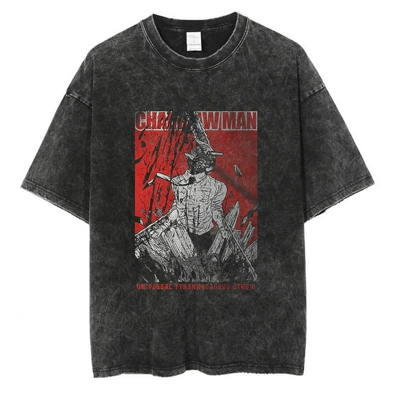 Chainsaw Man Men's Cotton Summer T-Shirts Vintage Tee Loose Fit Short Sleeve Casual Tshirts for Men Women 3XL