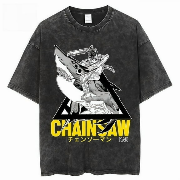 Chainsaw Man Men's Cotton Summer T-Shirts Vintage Tee Loose Fit Short Sleeve Casual Tshirts for Men Women M