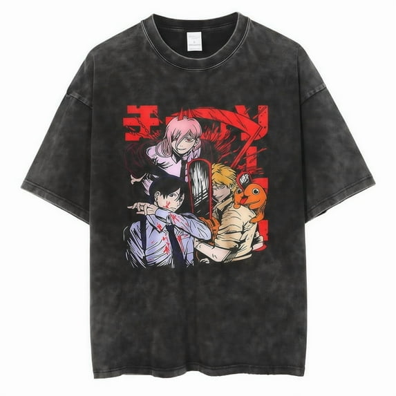 Chainsaw Man Men's Cotton Summer T-Shirts Vintage Tee Loose Fit Short Sleeve Casual Tshirts for Men Women S