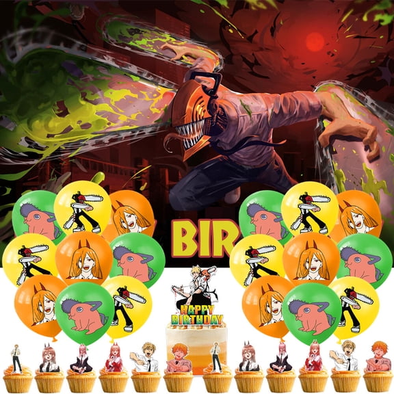 Chainsaw Man Party Supplies Set Balloons Cake Toppers Banner Theme Party Decoration