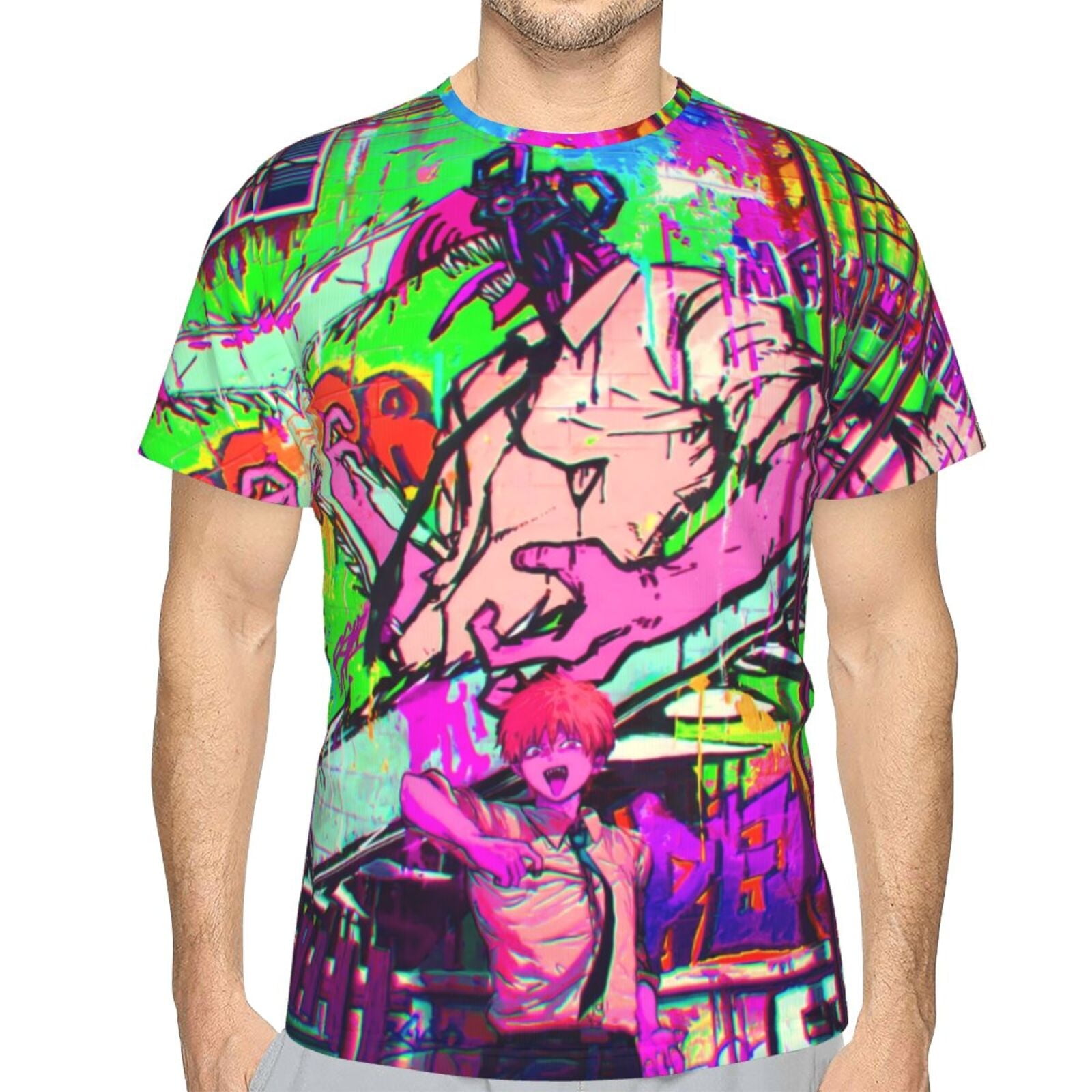 【SATIIIZ】Chains Pigment Short-sleeved T-shirt Chainsaw Man Unisex 3d Pattern Printed Short Sleeve T-Shirts