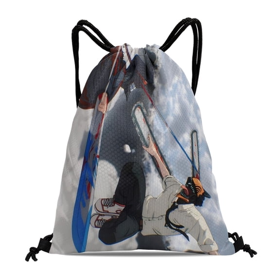 Chainsaw Man Waterproof Drawstring Sack:Perfect for fitness, hiking, swimming, travel, beach, and shopping, sized at 15.7*17.7 inches.
