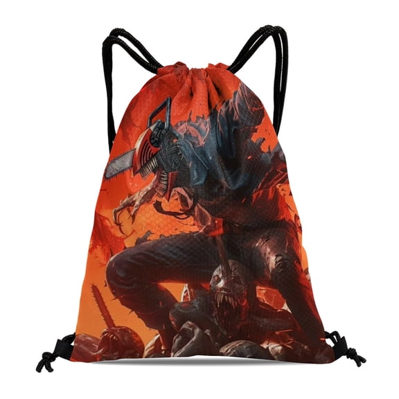 Chainsaw Man Waterproof Drawstring Sack:Perfect for fitness, hiking, swimming, travel, beach, and shopping, sized at 15.7*17.7 inches.