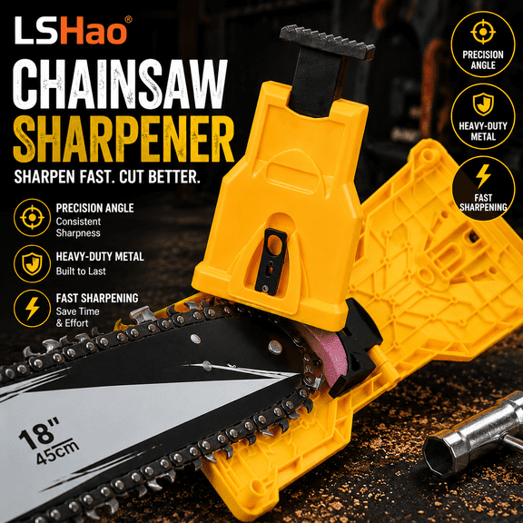 Chainsaw Sharpener Bar Mount Blade Sharpening Tool Compact Automatic Portable Chain Teeth Grinder with Extra Whetstone for Power Saws Wood Cutting Maintenance
