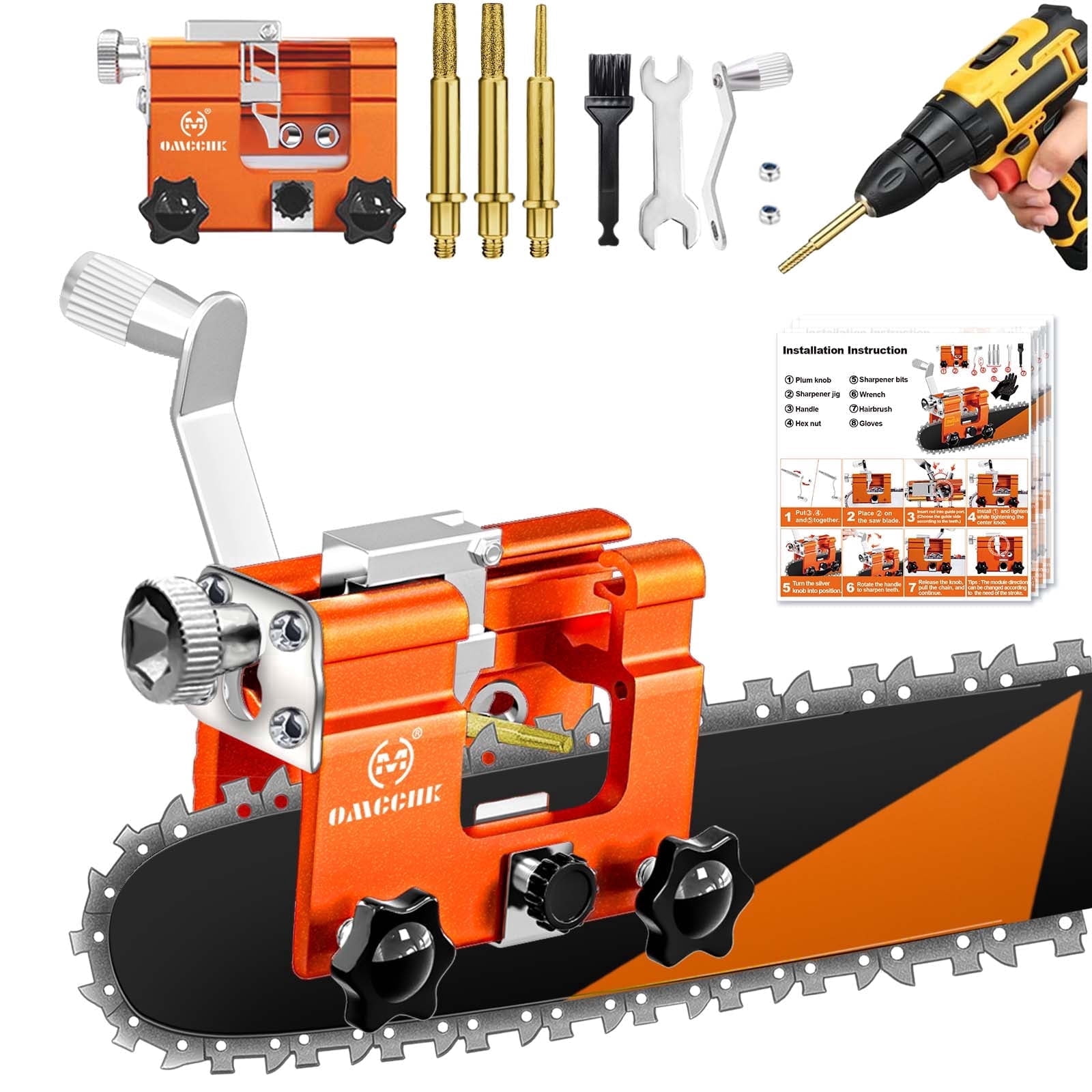 Chainsaw Sharpener Jig with 3 Tungsten Bits, Universal Portable Manual ...