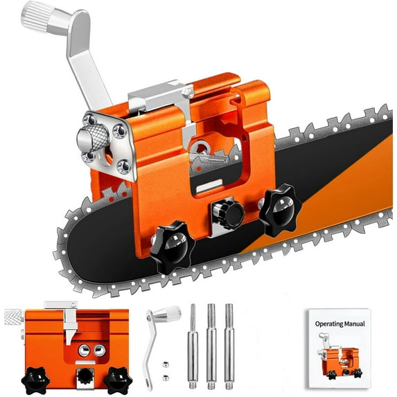 Chainsaw Sharpener Jig Kit, Portable Chainsaw Sharpening Tool with Burr Grinding Stone & Cleaning Brush, Manual Chain Saw Blade Sharpener Attachment for Chain/Electric Saw, Lumberjack, Garden Worker