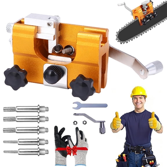 Chainsaw Sharpener Tool, Adjustable Sharpening Kit with 5 Grinding Rods, Portable Metal Sharpener Fit for 8-22 Inch Chains & Electric Saws