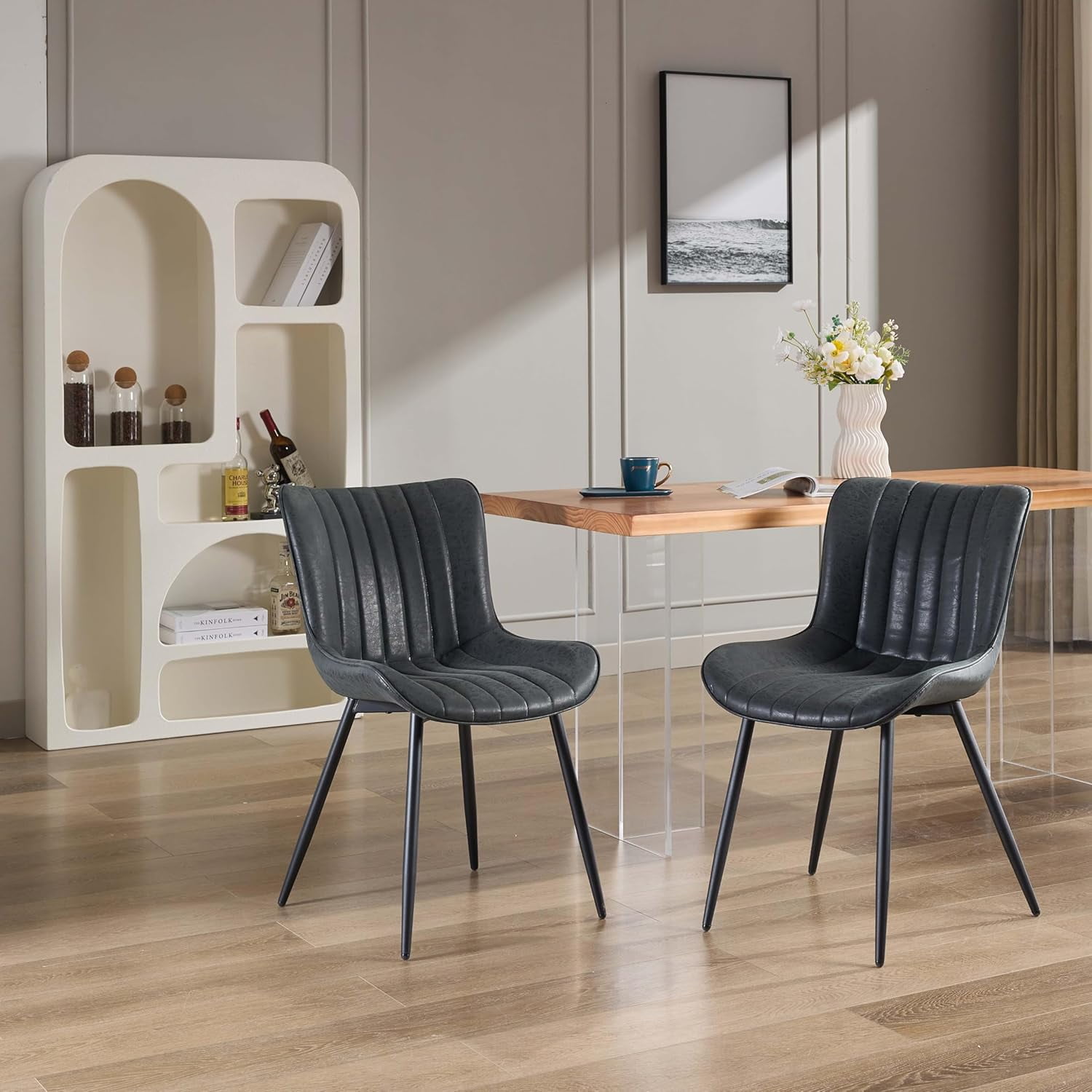 Black Faux Leather Upholstered Side Chair with Metal Legs