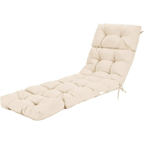 Chair, 72” x 22” x Chaise Lounge w/4 String Ties, Thickened, Tufted Patio Recliner for Outdoor Indoor Cushions, 1 Count (Pack of 1), Beige