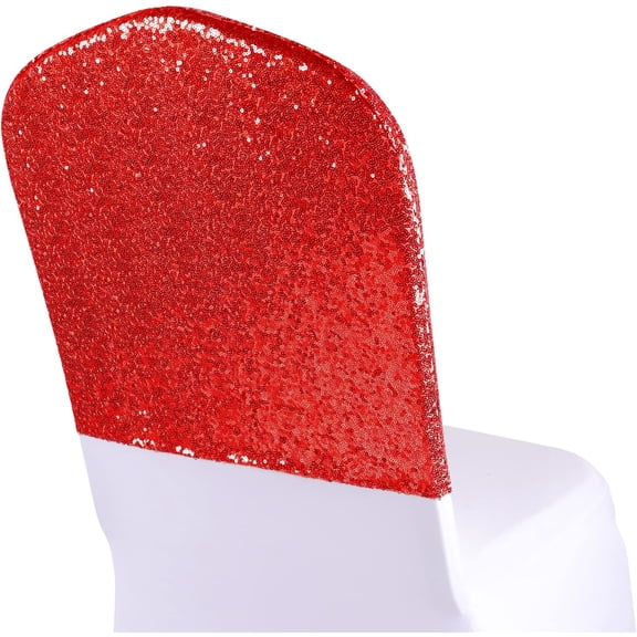 Chair Back Covers All Around Sequin Chair Sashes Slipcovers Stretchy Spandex Decorative Shiny Sparkly Sash Band for Banquet Wedding Party Ceremony Home Decoration - Red