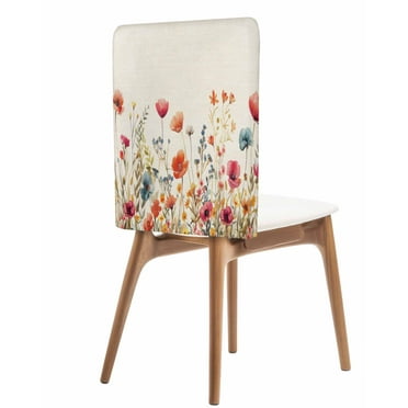 Chair Back Covers Set of 4, Spring Summer Chrysanthemums Leaves Floral Flowers Pastoral Red Beige Linen Kitchen Slipcovers Protective Covers for Dining Chairs for Wedding Party,