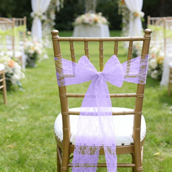 Chair Back Lace Jacquard Sash 7x108 in – Pearl Chiffon, Wedding Hotel Decoration, Easy Drape, Reusable