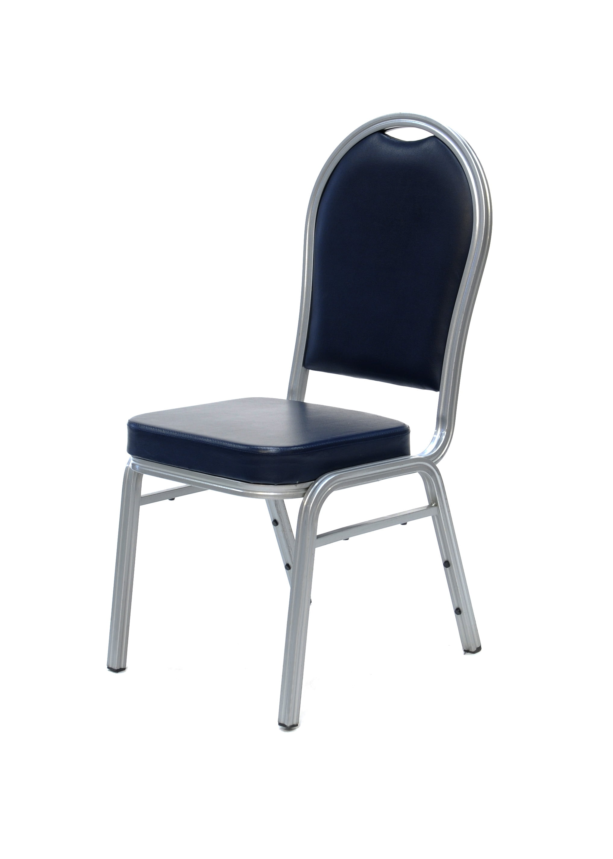 Navy Blue Vinyl and Metal Stackable Banquet Chair Set