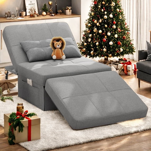 Chair Bed, Lofka Convertible Recliner Single Sofa Bed, Free Installation, 730 lbs, Light Gray