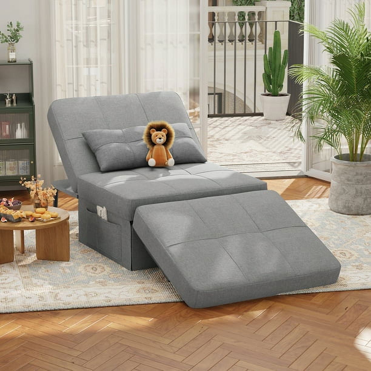 Chair Bed, Lofka Convertible Recliner Single Sofa Bed, Free Installation,  730 lbs, Light Gray