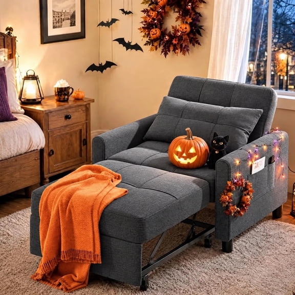 Chair Bed, Lofka Convertible Sleeper Chair with Adjustable Backrest, Small Couch for Bedroom, Dark Gray