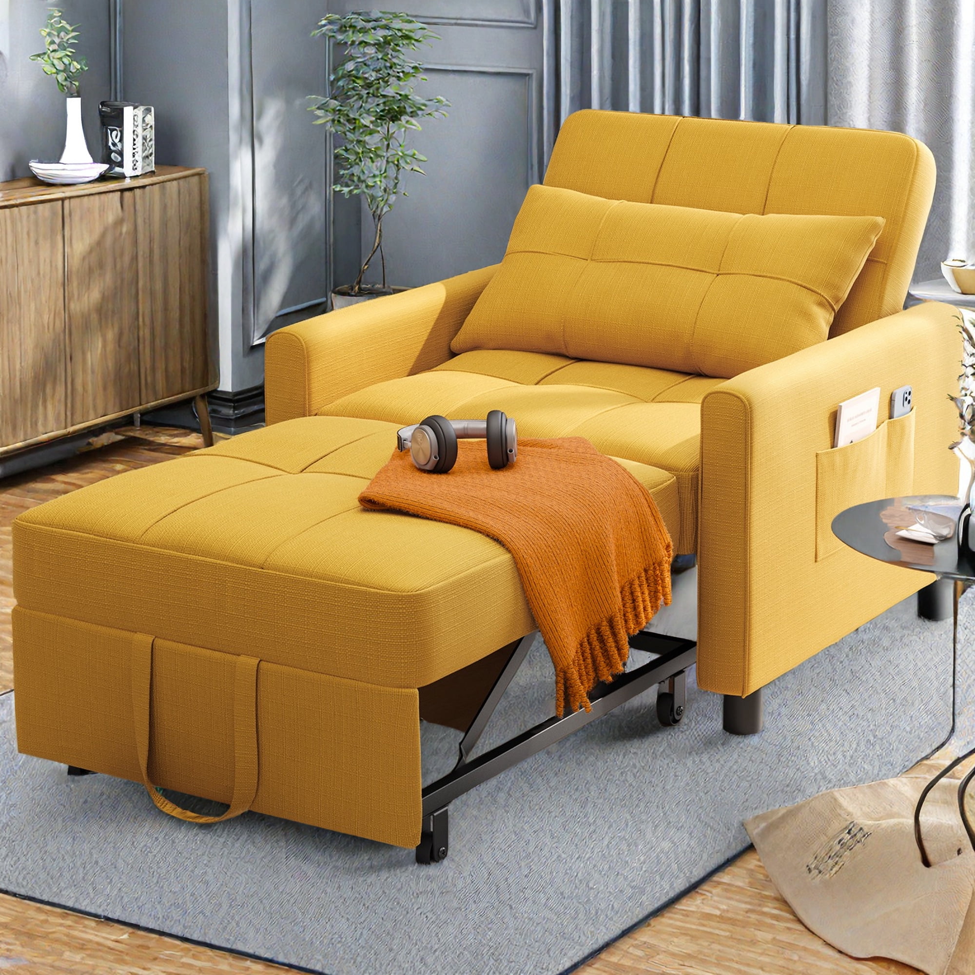 Lofka Convertible Sofa Chair Bed,3-in-1 Sleeper Sofa with Pull-Out Bed Clearance for Apartment| Bedroom, Grey