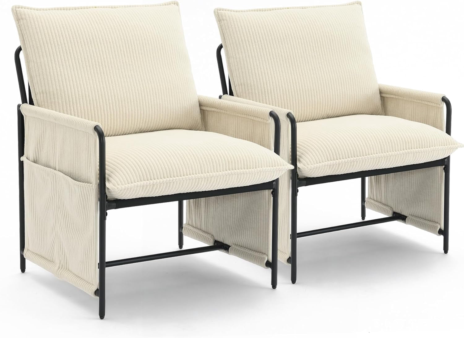 PrimeZone Mid-Century Modern Accent Chair – Grey Corduroy Wingback, Button Tufted, Comfy Reading Chair