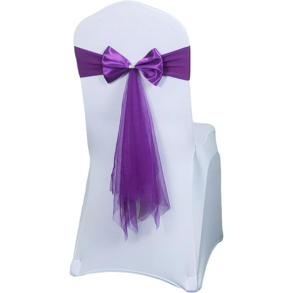 Chair Bow Sashes Party Decorations:Chair Sashes Wedding Reception Decorations,Chair Bow Decorations for Party,Chair Bands for Wedding Chair Decorations (10, Purple)