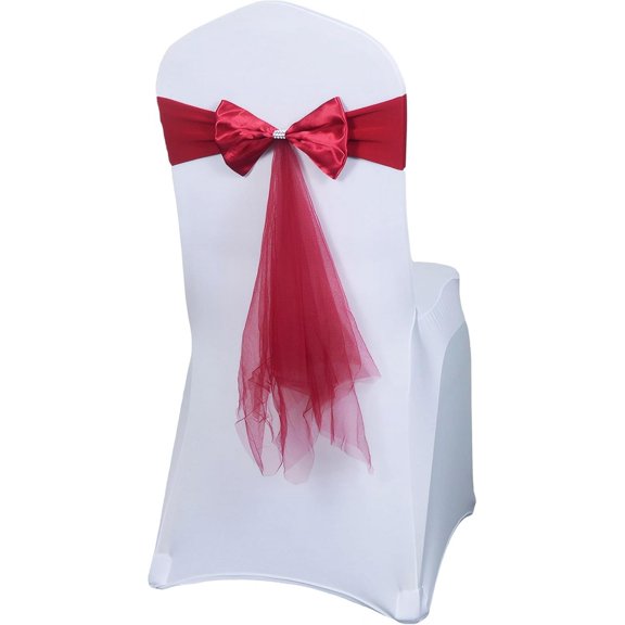 Chair Bow Sashes Party Decorations:Chair Sashes Wedding Reception Decorations,Chair Bow Decorations for Party,Chair Bands for Wedding Chair Decorations (10, Red)