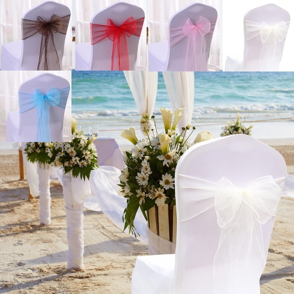 Chair Bows Sashes - Organza Ribbon Ties for Wedding Party Decor, Banquet Chair Covers, Reusable Decorative Accents, Elegant Event Styling, Topliu