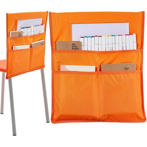 Chair Buddy Storage Pocket 19x16.5inch Chair Back Organizer Chart Orange with Name Tag Label Slot Students Seat Chairback Multiple Pockets