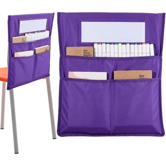 Chair Buddy Storage Pocket 19x16.5inch Chair Back Organizer Chart Purple with Name Tag Label Slot Students Seat Chairback Multiple Pockets for School Home Classroom Preschool Daycare Supplies making