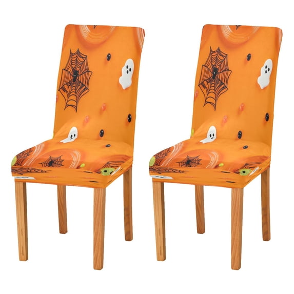 Chair Cover 2 Pack Removable Dining Chair Protectors Washable Chair Slipcovers Seat for Home Wedding Decor Black Spider Webs and White Ghosts