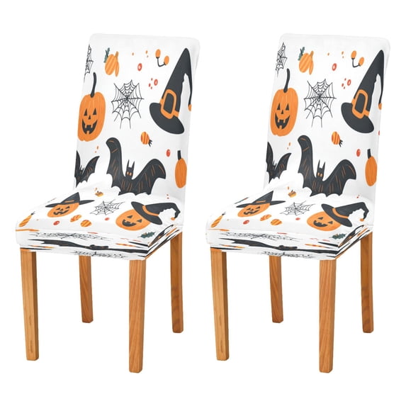 Chair Cover 2 Pack Removable Dining Chair Protectors Washable Chair Slipcovers Seat for Home Wedding Decor Halloween Cute Doodle Clip Art Set