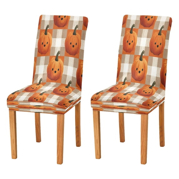 Chair Cover 2 Pack Removable Dining Chair Protectors Washable Chair Slipcovers Seat for Home Wedding Decor Halloween-themed Pumpkins
