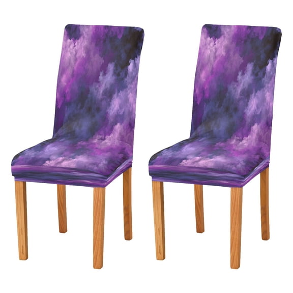 Chair Cover 2 Pack Removable Dining Chair Protectors Washable Chair Slipcovers Seat for Home Wedding Decor Purple and Black Tie-dye Texture