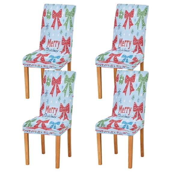 Chair Cover 4 Pack Removable Dining Chair Protectors Washable Chair Slipcovers Seat for Home Wedding Decor Cute Christmas Bows