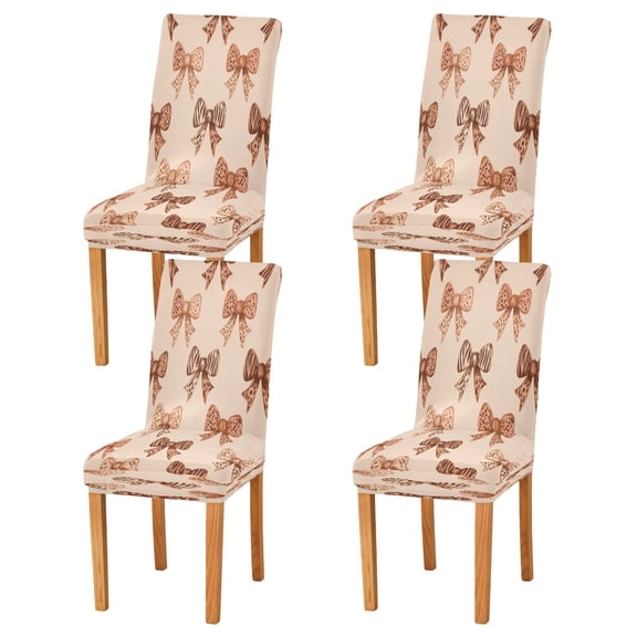 Chair Cover 4 Pack Removable Dining Chair Protectors Washable Chair Slipcovers Seat for Home Wedding Decor Leopard Print Bow