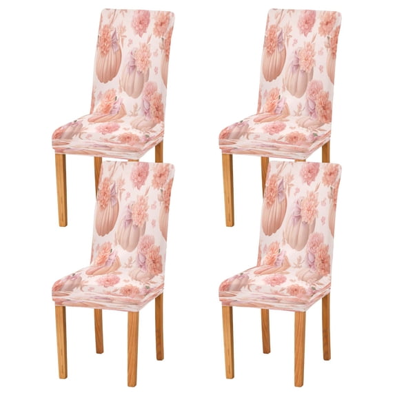 Chair Cover 4 Pack Removable Dining Chair Protectors Washable Chair Slipcovers Seat for Home Wedding Decor Pastel Pink Pumpkins