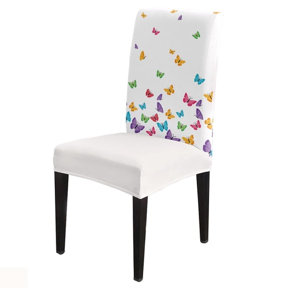 Chair Cover Colorful Butterfly White Dining Spandex Elastic Chair Slipcover Case for Wedding Hotel