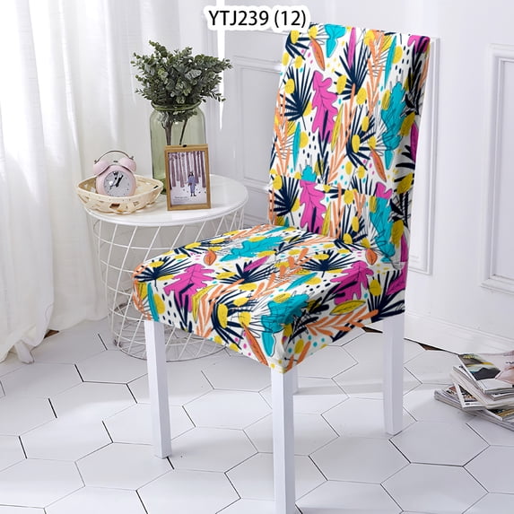 Chair Cover Coloured Drawing Pattern Elastic sMaterial Chaise Removable Seat Cover Stretch Dinner